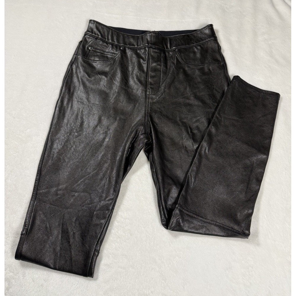 SPANX Faux Leather Leggings Black Small Pull On Skinny Pants